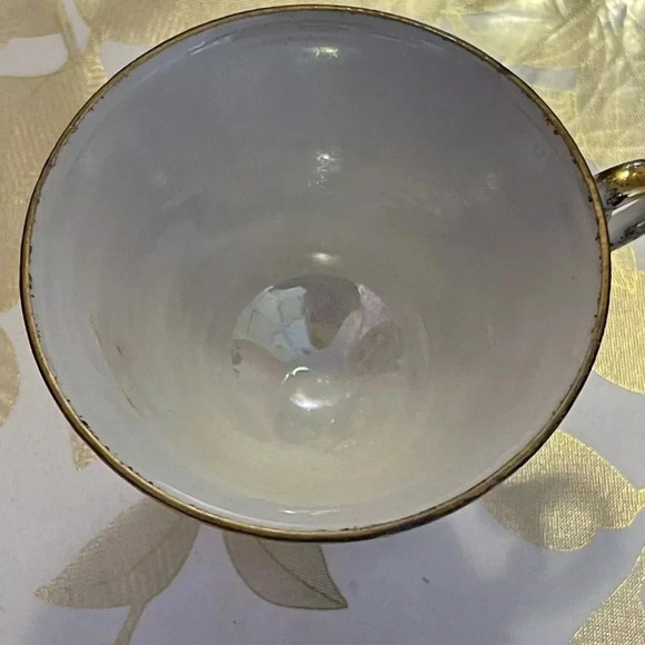 Vintage ROYAL SEALY  WHITE Pink GOLD ACCENTS PORCELAIN IRIDESCENT Cup - Picture 2 of 4